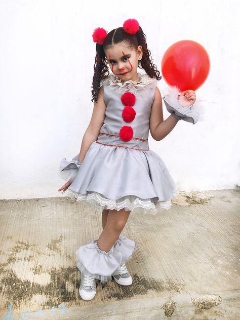 Costume for girl pennywise it girl made by Regina’s Bowtique Girls Scary Clown Costume Diy, Girls Pennywise Costume, Halloween Costumes For Girls 10-12, Pennywise Girl Costume, Pennywise Costume For Kids, Cheerleader Costume Kids, Clown Costume Diy, Girl Clown Costume