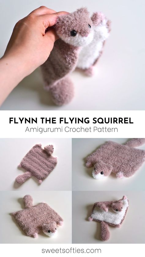 Flynn the Flying Squirrel · Amigurumi Crochet Pattern - Sweet Softies Floppy Amigurumi Free Pattern, Crochet Flying Squirrel, Free Crochet Stuffed Animal Patterns Easy, Crochet Ferret Pattern, Stuffie Patterns Free, Crochet Sasquatch Free Pattern, Where The Wild Things Are Crochet, Rhino Crochet Pattern Free, Sweet Softies Crochet