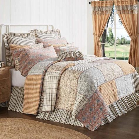 Tan Bedroom, Vintage Farmhouse Bedroom, Farmhouse Quilts, Fresh Farmhouse, Vintage Bedspread, Vhc Brands, Vintage Farmhouse Style, Country Cottage Decor, Country Cottage Style