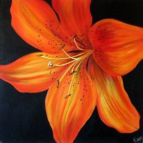 Orange Tiger Lily, Tiger Lily Flowers, Lily Flower Tattoos, Floral Paintings Acrylic, Orange Tiger, Lily Painting, Cute Canvas Paintings, Watercolor Pictures, Floral Drawing