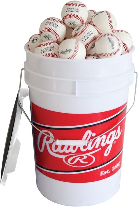 Practice to win with this bucket of quality baseballs from Rawlings. 24 ROLB1X Official League baseballs included with bucket. Great value and durability. As an Amazon Associate, I earn from qualifying purchases using this affiliate link at no cost to you. Gaming Entertainment Center, Baseball Buckets, Batting Cage, Rawlings Baseball, Batting Cages, Baseball Training, Plastic Buckets, Youth Baseball, Storage Buckets