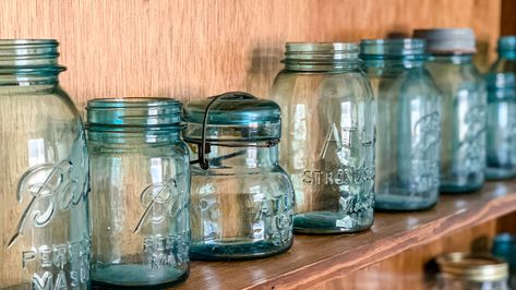 Transform Your Old Mason Jar Into A Sea Glass-Inspired Display Piece - House Digest Mason Jar Display, Diy Mod Podge, Sea Glass Decor, Jar Display, Square Jars, Milk Jar, Wood Plane, Blue Mason Jars, From Tiktok