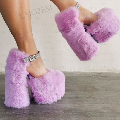 Heels Purple, Block High Heels, High Heel Dress Shoes, Women Platform Sandals, Cute Shoes Heels, High Heel Dress, Shoes Outfit Fashion, Fur Shoes, Party Heels