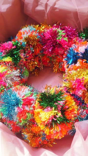 Jess Gladwish | Fat Pom Poms on Instagram: "It’s 1st November which means it’s wreath season! I can never get over the end result when I make one 😍 It’s also a year since this very wreath was all over London tube stations and on the side of double decker buses all over the city on the Christmas Etsy Advert! It’s still a pinch me moment and something I’ll never forget 😍 who spotted it?" Tinsel Wreath, 1st November, London Tube, Pom Pom Wreath, Tube Station, Pinch Me, Wish Come True, Christmas Wishes, Pom Poms