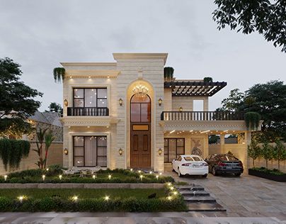 Modern House Paint Exterior, Classical House Elevation, Spanish House Exterior, Spanish House Design, Classic Villa Exterior, Classic Elevation, German Home, Classic Villa Design, House Projects Architecture