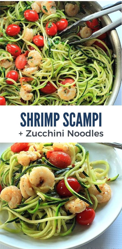 This tasty Shrimp Scampi Pasta Recipe uses healthy, gluten free zucchini noodles! Your healthy family dinners are about to get a lot more delicious with this easy pasta dish! With minimal ingredients you can create a flavorful 30 minute zucchini dish you will want to make again and again this summer. Shrimp Scampi With Zucchini Noodles, Healthy Shrimp Scampi, Shrimp Pasta Dishes, Shrimp Zucchini Noodles, Courgette Pasta, Shrimp Zucchini, Zucchini Noodle Recipes, Recipes Shrimp, Seafood Recipe