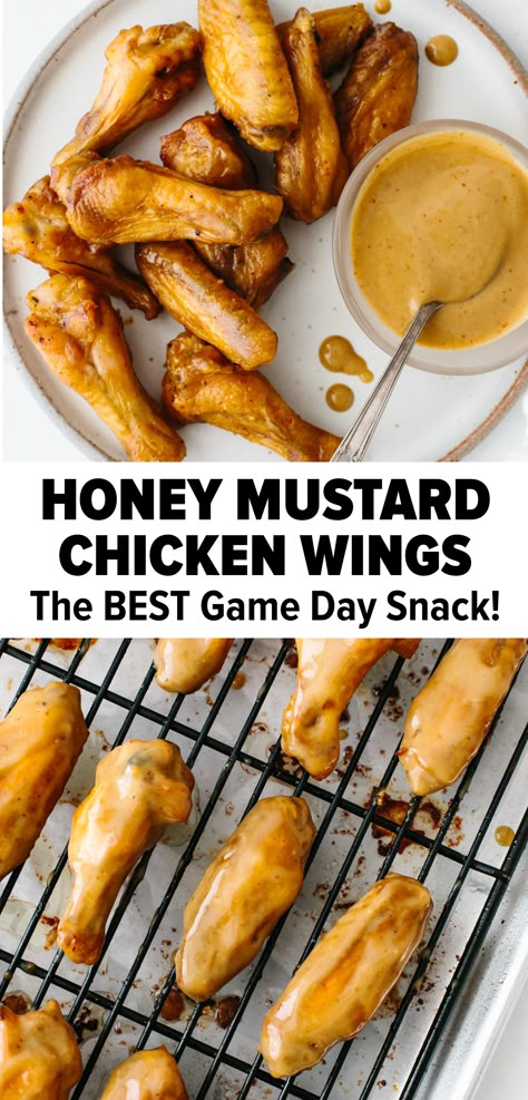 Honey Mustard Wings, Wings Oven, Honey Mustard Chicken Wings, Oven Chicken Wings, Honey Mustard Recipes, Mustard Chicken Recipes, Wing Sauce Recipes, Chicken Wing Recipes Baked, Honey Mustard Salmon