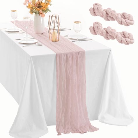 PRICES MAY VARY. Polyester 【Perfect Size】 The package includes 2pc of dusty pink cheese table runner, the size of each table runner is 35 inch*120inch which will be long enough to fit most tables in your kitchen. The appropriate size is sufficient for your daily use, replacement needs or any events. 【Premium Material】 Crafted from 100% premium soft polyester material, the cheese cloth table runner features a unique wrinkle-style and has a soft texture and long-lasting color. After multiple washi Pink Cheesecloth Table Runner, Pink Party Tables, Cheese Cloth Table Runner, Cheese Cloth Table, Cloth Table Runner, Cheese Table, Cheesecloth Table Runner, Cloth Banners, Boho Table Runner