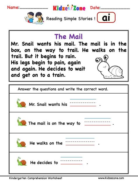 Phonics Reading Comprehension, Ie Sound Phonics Worksheets, Kindergarten Reading Activities Phonics, Long A Worksheets, Kindergarten Comprehension Worksheets, Simple Reading Comprehension, Decodable Passages, Word Family Reading, Kindergarten Word Families