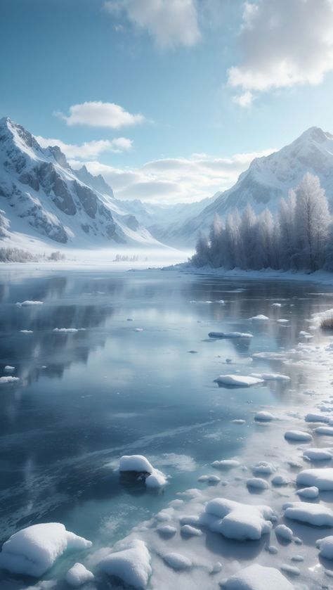 Icy Landscape Art, Frozen Lake Photography, Fantasy Ice Kingdom Aesthetic, Frozen Tundra Aesthetic, Frozen Fantasy Landscape, Ice Landscape Art, Ice Landscape Fantasy Art, Frozen Lake Drawing, Fantasy Snowy Landscape