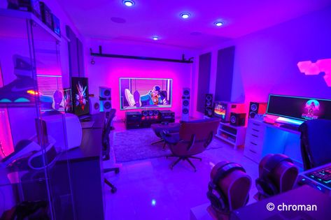 Best Gaming Setup, Computer Gaming Room, Gamer Room Decor, Video Game Room Design, Video Game Rooms, Appartement Design, Bedroom Setup, Audio Room, Gaming Room Setup