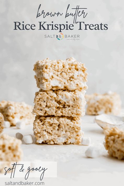 Brown Butter Rice Krispie Treats, Brown Butter Rice, Brown Butter Bourbon, Childhood Snacks, Snacks Homemade, Rice Crispy Treats Recipe, Krispie Treats Recipe, Salty Treats, Cereal Bars