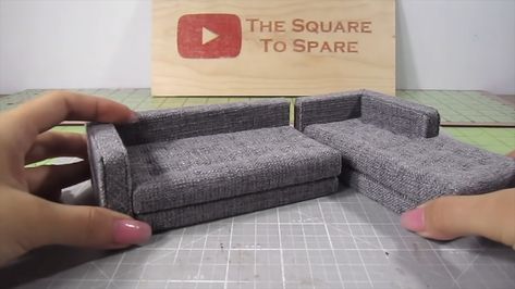 (43) DIY Miniature Sectional Couch (with chaise) - YouTube Diy Doll Sofa, Sectional Couch With Chaise, Dollhouse Living Room Furniture, Barbie House Furniture, Diy Living Room Furniture, Dollhouse Design, Dollhouse Living Room, Couch With Chaise, Keep Clean