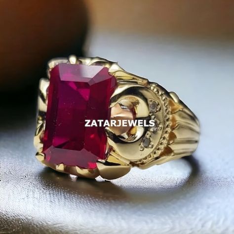 Ruby Ring For Men, Ruby Ring Engagement, Red Ruby Ring, Elegant Rings, Groom Ring, Natural Ruby Ring, Gents Ring, Luxury Ring, Engraved Ring