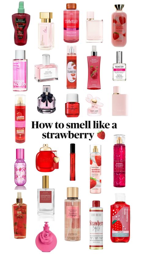 how to smell like a strawberry- strawberry perfumes, lotions, body sprays Smell Like Strawberries, Strawberry Perfume, Body Perfume, Pound Cake With Strawberries, Best Perfumes, Fragrances Perfume Woman, Daisy Love, Body Sprays, Best Perfume