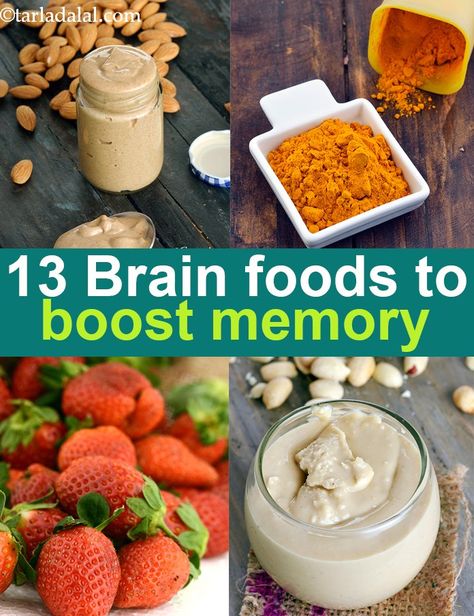 13 Brain Foods to Boost Memory and Focus, TarlaDalal.com Brain Food Memory, Memory Boosting Foods, Brain Food For Kids, Brain Foods, Good Brain Food, Brain Healthy Foods, Brain Boosting Foods, Mind Diet, Indian Foods