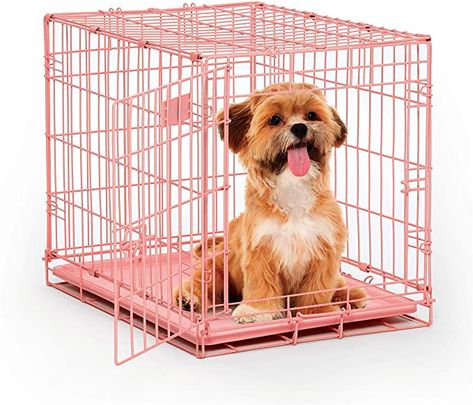 Amazon.com : Pink Dog Crate | MidWest iCrate 24" Pink Folding Metal Dog Crate w/ Divider Panel, Floor Protecting Feet & Leak Proof Dog Tray | 24L x 18W x 19H Inches, Small Dog Breed : Pet Crates : Pet Supplies Pink Dog Crate, Airline Pet Carrier, Preppy Dog, Crate Cover, Dog Playpen, Wire Dog Crates, Dog Cages, Pet Crate, Training Your Puppy