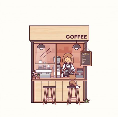 Shop Vector, Coffee Shop Business, Kids Cafe, Anime Paper, Coffee Business, Coffee Drawing, Coffee Illustration, Cafe Art, Cute Cafe