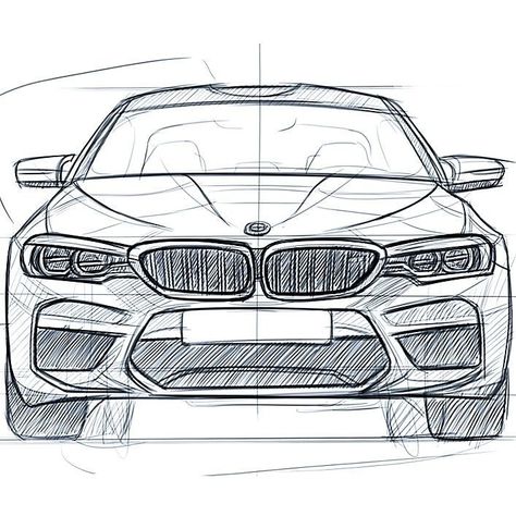 Bmw Design Sketch, Bmw Line Art, Bmw Sketch Drawing, Luxury Car Drawing, Drawing Cars Sketches, Bmw Drawing Easy, Bmw M5 Drawing, Cars Line Art, Car Front View Drawing