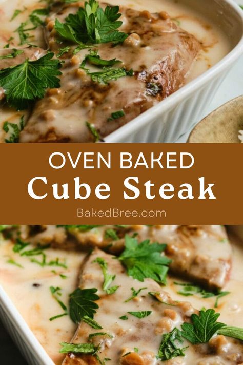 Savor the homestyle goodness of Oven Cubed Steak and Gravy – a comforting classic that's slow-cooked to perfection. Oven Baked Cube Steak, Cube Steak Recipes Oven Easy, Cube Steak In Oven, Baked Cubed Steak, Cubed Steak And Gravy, Baked Steak Recipes, Cubed Steak Recipes Easy, Chopped Steak Recipes, Beef Cube Steak Recipes