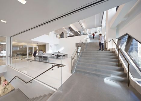 University Center, The New School by SOM Bike Storage Room, Library Cafe, Concrete Staircase, Clerestory Windows, Student House, Social Space, Study Areas, Greenwich Village, University Campus