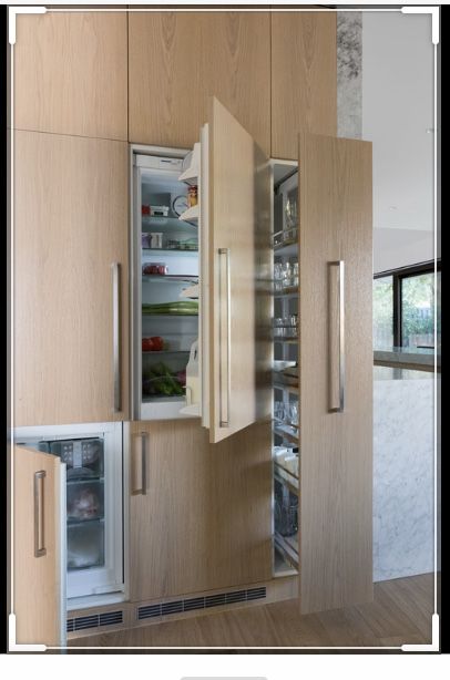 Seamless Cabinets, Integrated Refrigerator, Pantry Layout, Refrigerator Cabinet, Integrated Appliances, Handmade Kitchens, Contemporary Chic, Kitchen Equipment, Home Room Design