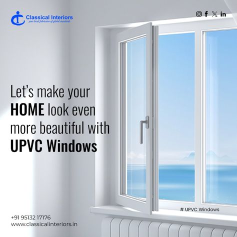 As a highly esteemed presence in the industry, we take great satisfaction in being the foremost manufacturers and providers of UPVC windows. Our primary objective centers on providing the utmost quality windows to both commercial and residential spaces. For UPVC windows & door installation and services contact us at Call or WhatsApp: 98448 57176 website: https://www.classicalinteriors.in/ #classicalinteriors #upvcprofiles #upvc #upvcwindows #upvcwindowsanddoors #officeinteriors #homedecoration Upvc Windows Design, Window Ads, Drafty Windows, Elegant Room, Window Poster, Commercial Complex, Pvc Windows, Upvc Windows, Automatic Door