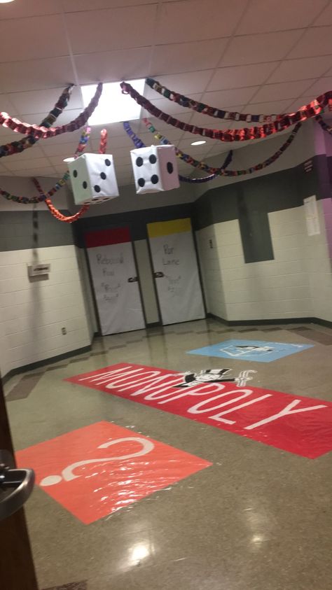 monopoly coming home themed hallway decorations  Pinterest: Merashley1 Monopoly Classroom Decorations, Monopoly Hoco Theme, Monopoly Halloween Decorations, Monopoly Decorations Themed Parties, Monopoly Decorations Diy, Monopoly School Theme, Monopoly Party Theme, Monopoly Themed Classroom, Monopoly Homecoming Hallway