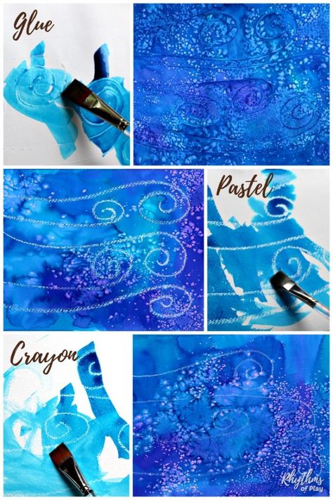 Fun Art Techniques, Water Art Projects For Kids, Water Art For Kids, Painting Techniques For Kids, Watercolor Resist, January Art, Kindergarten Art Projects, Winter Art Projects, Easy Art Projects