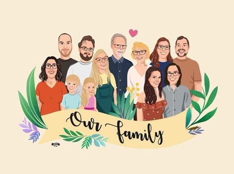 Anniversary Gift Ideas For Him Boyfriend, Illustrated Family Portrait, Couple Gifts For Her, Custom Portrait Illustration, Christmas Portraits, Family Drawing, Custom Family Portrait, Couple Illustration, Family Illustration