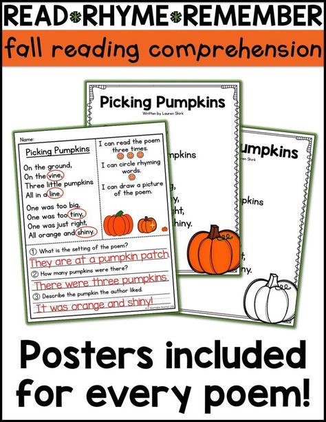 Free candy corn reading activities are the perfect way to kickstart fall in your classroom! Fall reading passages first grade reading comprehension kindergarten. fall poems for kids fall classroom posters teaching reading ideas | Fall classroom activities | fall reading passages | fall worksheets | free printables fall | free reading printables | candy corn activities Halloween worksheets Fall Poems For Kids, Fall Poems, Teaching Reading Fluency, Fall Reading Comprehension, Teaching Digraphs, Teaching Prefixes, First Grade Reading Comprehension, Reading Comprehension Kindergarten, Reading Curriculum