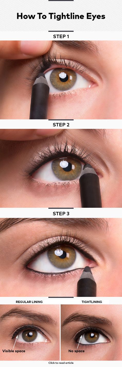 How To Tightline Eyes ~ Tightlining your eyes (also known as "invisible eye liner") is a great way to add subtle definition to your peepers. How To Use Eyeliner, Teknik Makeup, Make Up Mata, Khol Eyeliner, Tutorial Eyeliner, Dag Make Up, Eyeliner Tips, Eyeliner Hacks, Mekap Mata