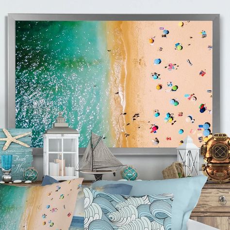 Designart "Aerial View Blue Ocean Waves" Nautical & Coastal Framed Wall Decor - On Sale - Bed Bath & Beyond - 36381021 Ocean Colors, White Picture Frames, Panel Wall Art, Gold Picture Frames, Farmhouse Style Decorating, Canvas Wall Decor, Panel Art, Ocean Waves, Aerial View