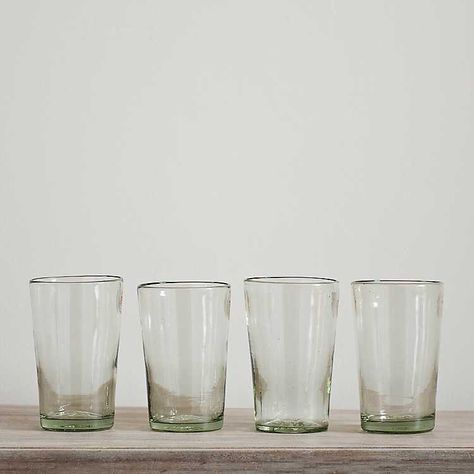 Clear Recycled Glass Tumblers, Set of 4 | Kirklands Cute Glass Cups, Wyoming House, Thrift Inspiration, Candle Chandelier, Glass Tumblers, Healthy Work, Glass Cups, Bar Kitchen, Dining Accessories