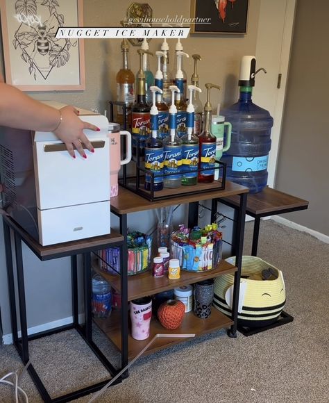 Redbull Station At Home, Classroom Drink Station, Hydration Station Ideas For Work, Flavored Water Station, Water Station Ideas Home, Flavored Water Bar Drink Stations, Office Drink Station, Soda Organization, Home Drink Station