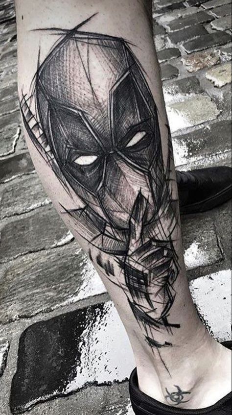 Deadpool sketch tattoo Sketched Tattoo, Deadpool Kawaii, Pool Tattoo, Deadpool Tattoo, Sketch Style Tattoos, Maori Tattoos, Comic Tattoo, Marvel Tattoos, Geniale Tattoos