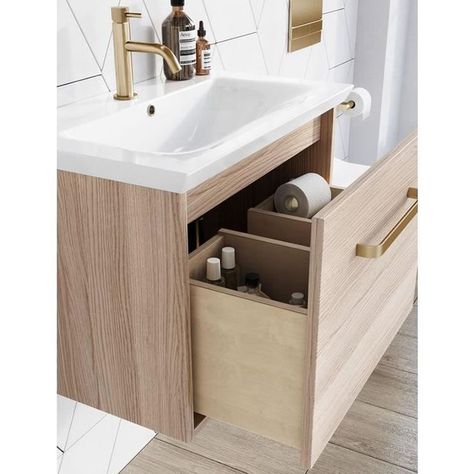 Oak Wall, Furniture Material, Ceramic Basin, Fire Clay, Main Bathroom, Chrome Handles, Wall Hung Vanity, Wall Mounted Vanity, Drawer Unit