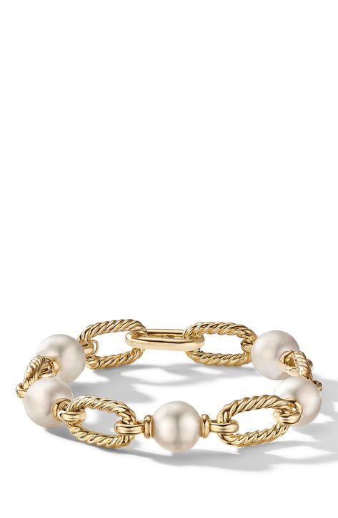 18-karat yellow gold. Cultured South Sea white pearls. Push clasp closure. Made in Italy. Style Name:David Yurman Madison Pearl Chain Bracelet In 18K Yellow Gold. Style Number: 6141979. Outfit Wishlist, David Yurman Bracelet, Preppy Jewelry, Wrist Jewelry, Hot Jewelry, David Yurman Jewelry, Jewelry Essentials, Stacked Jewelry, Jewelry Lookbook