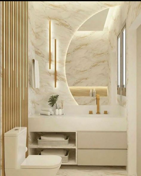 Condo Bathroom Ideas, Powder Room Ideas Elegant Modern, Modern Powder Room Design, Elegant Powder Room, Luxury Powder Room, Bathroom Interior Design Luxury, Beige Bedroom Decor, Elegant Bathroom Design, Lavabo Design