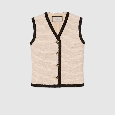 Tweed vest in Ivory tweed | Gucci Women's Jackets Gucci Vest, Gucci Tweed, Tweed Vest, Ladylike Style, Vest Fashion, Fashion Design Clothes, Fashion Fits, High Fashion Street Style, Blackpink Fashion