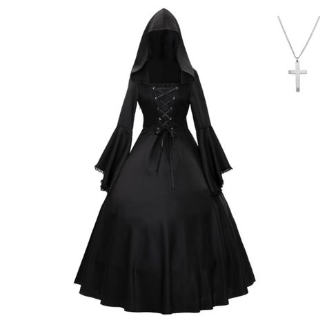 PRICES MAY VARY. [Package Includes] A pcs Black vintage tunic dress and cross necklace. [Design] Front and back strap design,hooded dress,lace cuffs,Masquerade Ball Gown,Victorian Ball Gown. [Material] Medieval dresses for women is made of soft and comfortable breathable polyester blend fiber,with this renaissance fairy dress medieval fancy dress, you will enjoy a wonderful night! [Occasions] This medieval tunic dress is suitable for renaissance festivals fair,halloween theme party,steampunk got Vampire Costume Women, Masquerade Halloween Costumes, Costume Masquerade, Masquerade Halloween, Gothic Medieval, Victorian Gown, Medieval Party, Carnival Dress, Witch Cosplay