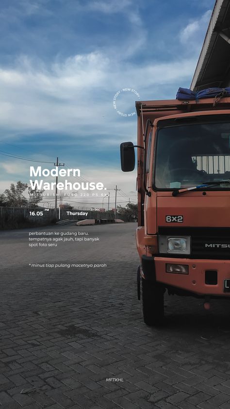 Orange Truck at Warehouse Construction Instagram Feed, Orange Truck, Typography Instagram Story, Roger Smith, Instagram Story Idea, Feed Insta, Road Construction, Instagram Feed Ideas, Instagram Story Ideas