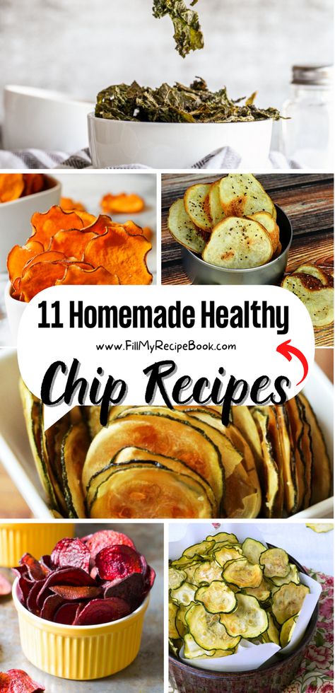 vegetable chips made with healthy kale or beetroot and zucchini and sweet potato and many more Healthy Chips Recipe, Chip Recipes, My Recipe Book, Healthy Chips, Vegetable Chips, Dehydrated Vegetables, Homemade Chips, Veggie Chips, Sweet Potato Chips