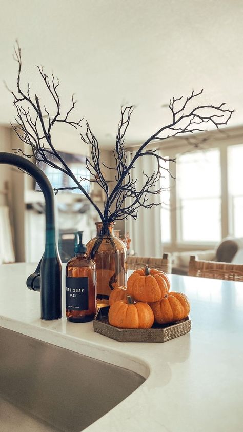 Halloween Kitchen Decor, Halloween Decor Diy, Sink Decor, Casa Halloween, Diy Halloween Decor, Fall Decor Inspiration, Interior Vintage, Halloween Kitchen, Amber Bottles