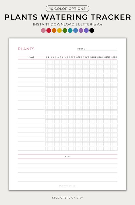 Don't worry about keeping track of your plants' watering needs - we've got you covered! Track when you last watered each plant all in one place. You can keep an eye on their progress in the notes section. This is a great way to make sure you’re giving your plants the care they need to grow and thrive! #plantswateringtracker #plantswatering #plantcare #plantgrowth #houseplantcare #outdoorplants #vegetables #flowers #planner #printableplanner #digitaltracker #minimal #homecare #plantcare Plant Diary, Minimal Plant, Plant Watering, Tracker Printable, House Plant Care, Plant Growth, An Eye, Plant Care, Printable Planner