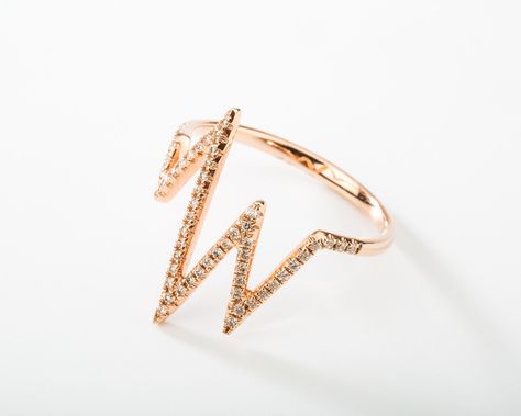 14K rose gold diamond zig zag ring Zig Zag Ring, Pave Diamond Ring, Three Rings, Wedding Band Sets, Pave Ring, Rose Gold Diamonds, Love Ring, Diamond Bands, Pave Diamonds