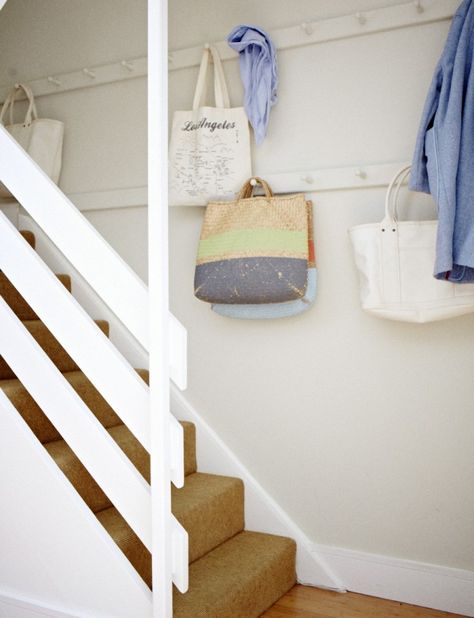 Stairway Storage, Basement Stairway, Basement Stairwell, Shaker Pegs, Stair Wall, London Townhouse, Basement Stairs, Hobbit Hole, Basement Walls