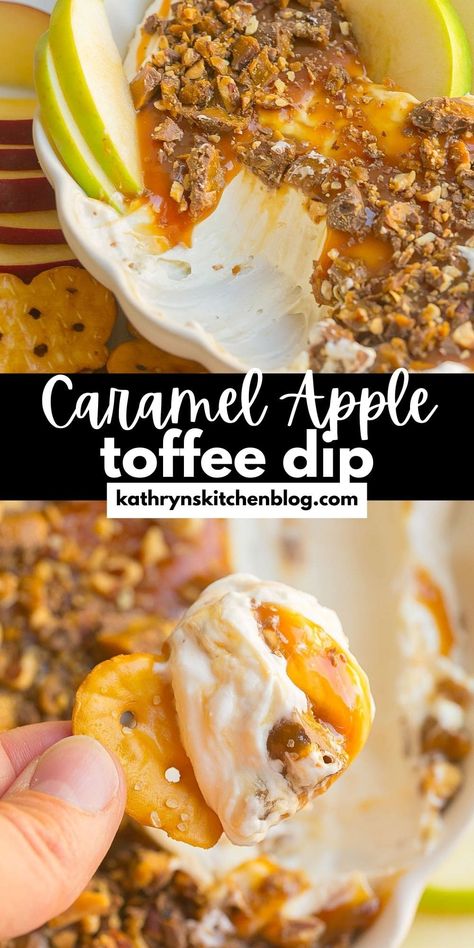 Cream Cheese Caramel Apple Dip (With Toffee Bits) Toffee Cheesecake Dip, Dipping Caramel Recipe, Apple Caramel Dip Cream Cheese, Carmel Cream Cheese Toffee Dip, Caramel Fluff Dip, Caramel Cheesecake Apple Dip, Toffee Apple Dip Recipe, Toffee Caramel Cheesecake Dip, Carmel Apple Cheesecake Dip Recipes