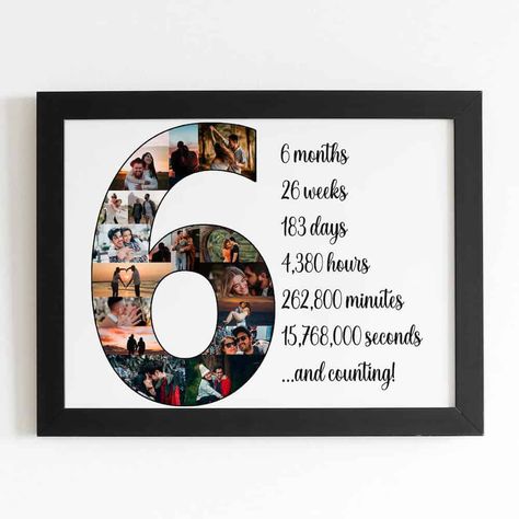 6 Month Anniversary Gifts, Creative Anniversary Gifts, 6 Months Anniversary, 6 Month Anniversary Boyfriend, Number Collage, Six Month Anniversary, Diy Anniversary Gifts For Him, 6 Month Anniversary, One Month Anniversary