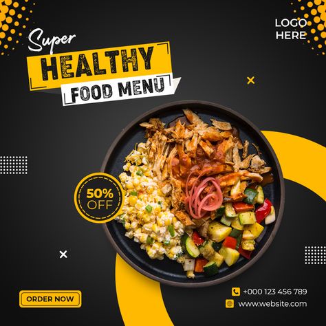 Food Social Media, Restaurant Social Media, Healthy Food Menu, Food Template, Desain Editorial, Food Banner, 광고 디자인, Food Menu Design, Food Advertising